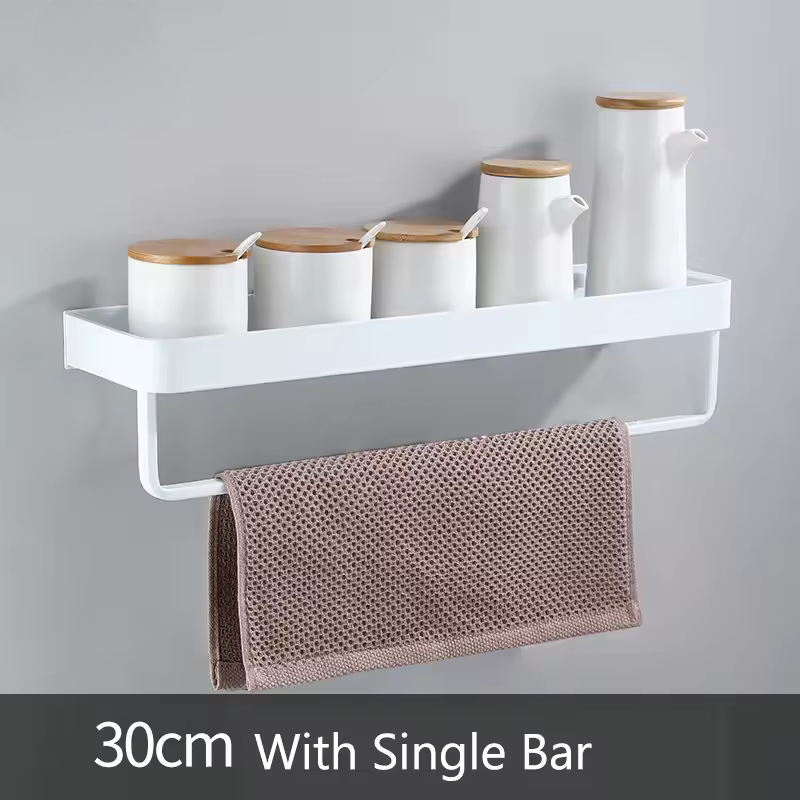 White / Black Kitchen Storage Rack Shelf Spice Bottle Rack Space Aluminum Multi-function Shelf Towel Bar Hook