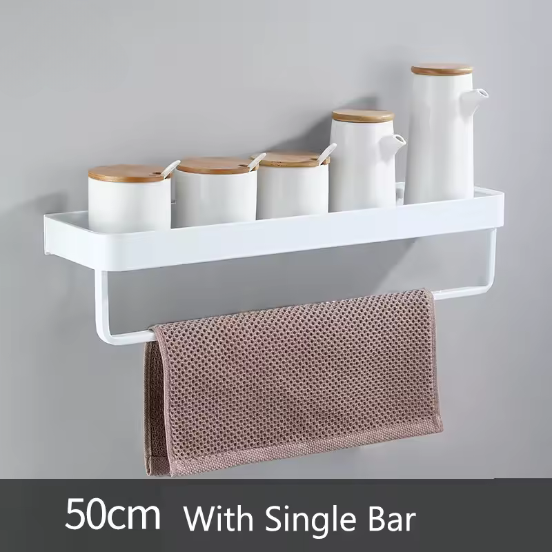 White / Black Kitchen Storage Rack Shelf Spice Bottle Rack Space Aluminum Multi-function Shelf Towel Bar Hook