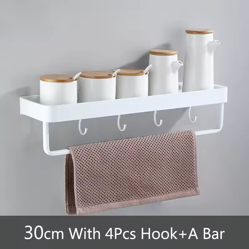 White / Black Kitchen Storage Rack Shelf Spice Bottle Rack Space Aluminum Multi-function Shelf Towel Bar Hook
