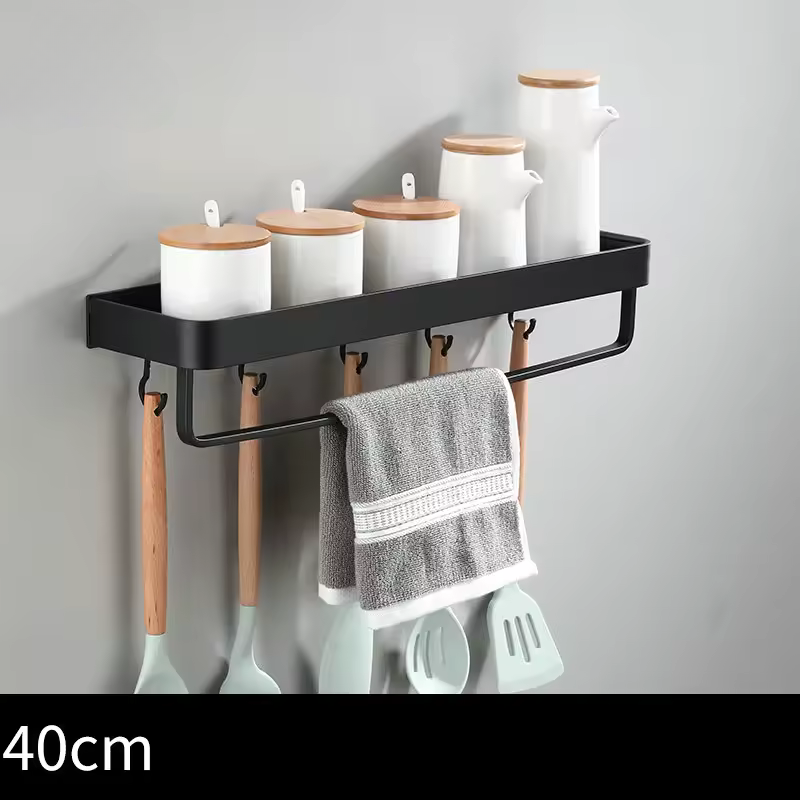 White / Black Kitchen Storage Rack Shelf Spice Bottle Rack Space Aluminum Multi-function Shelf Towel Bar Hook