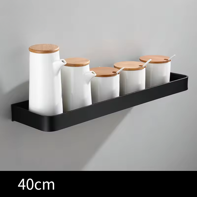 White / Black Kitchen Storage Rack Shelf Spice Bottle Rack Space Aluminum Multi-function Shelf Towel Bar Hook