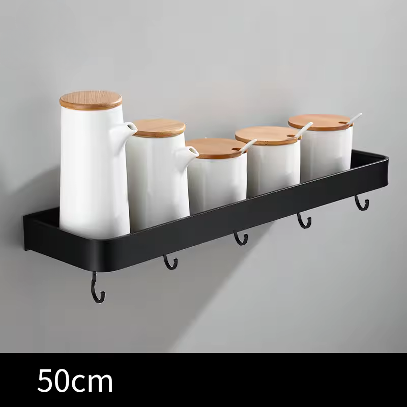 White / Black Kitchen Storage Rack Shelf Spice Bottle Rack Space Aluminum Multi-function Shelf Towel Bar Hook