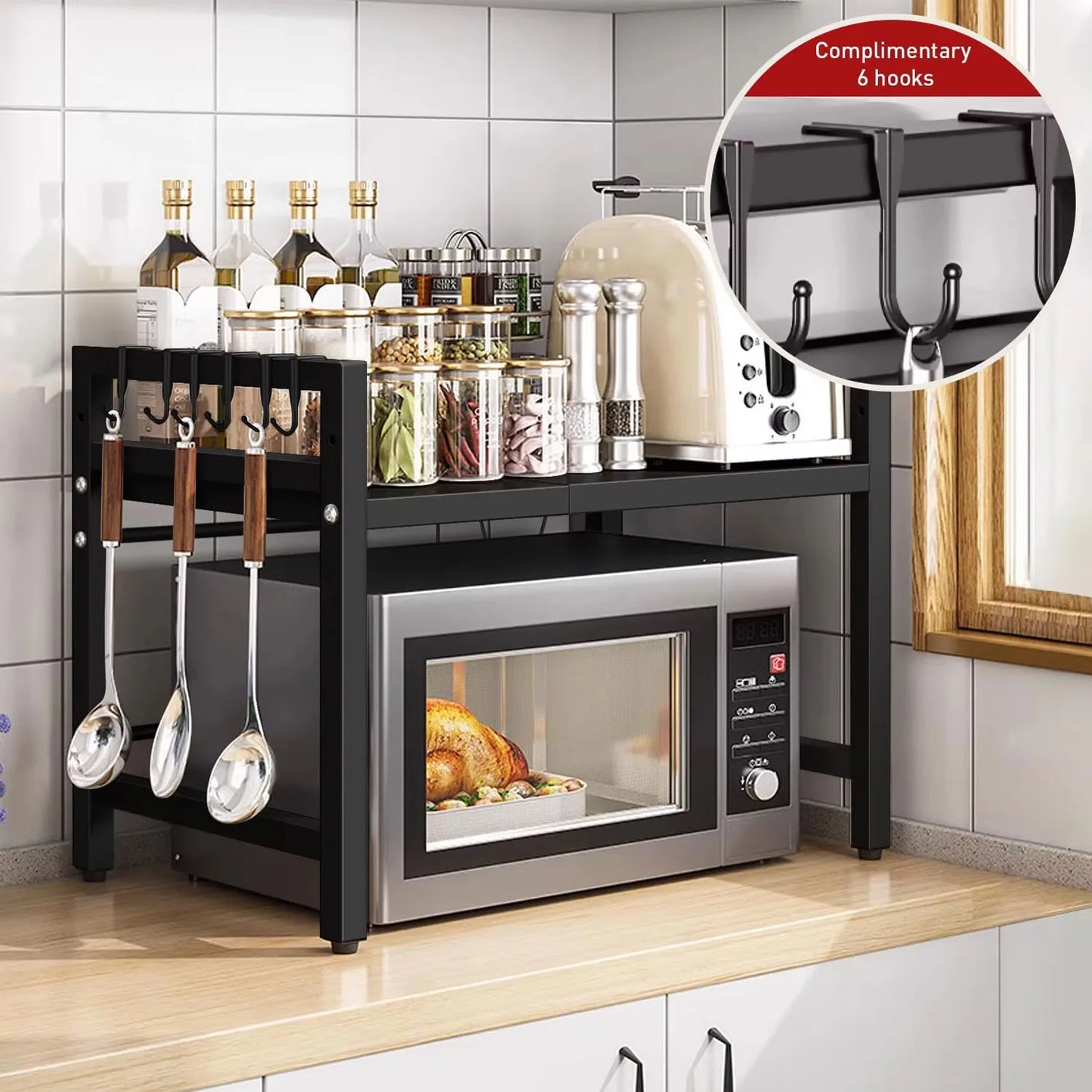 Expandable 42-64cm Microwave Countertop Organizer,Tableware Storage