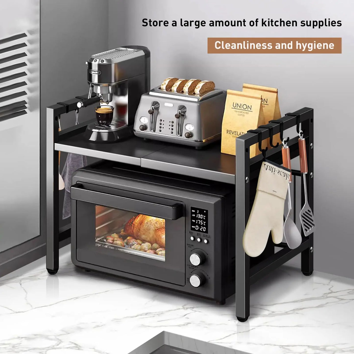 Expandable 42-64cm Microwave Countertop Organizer,Tableware Storage