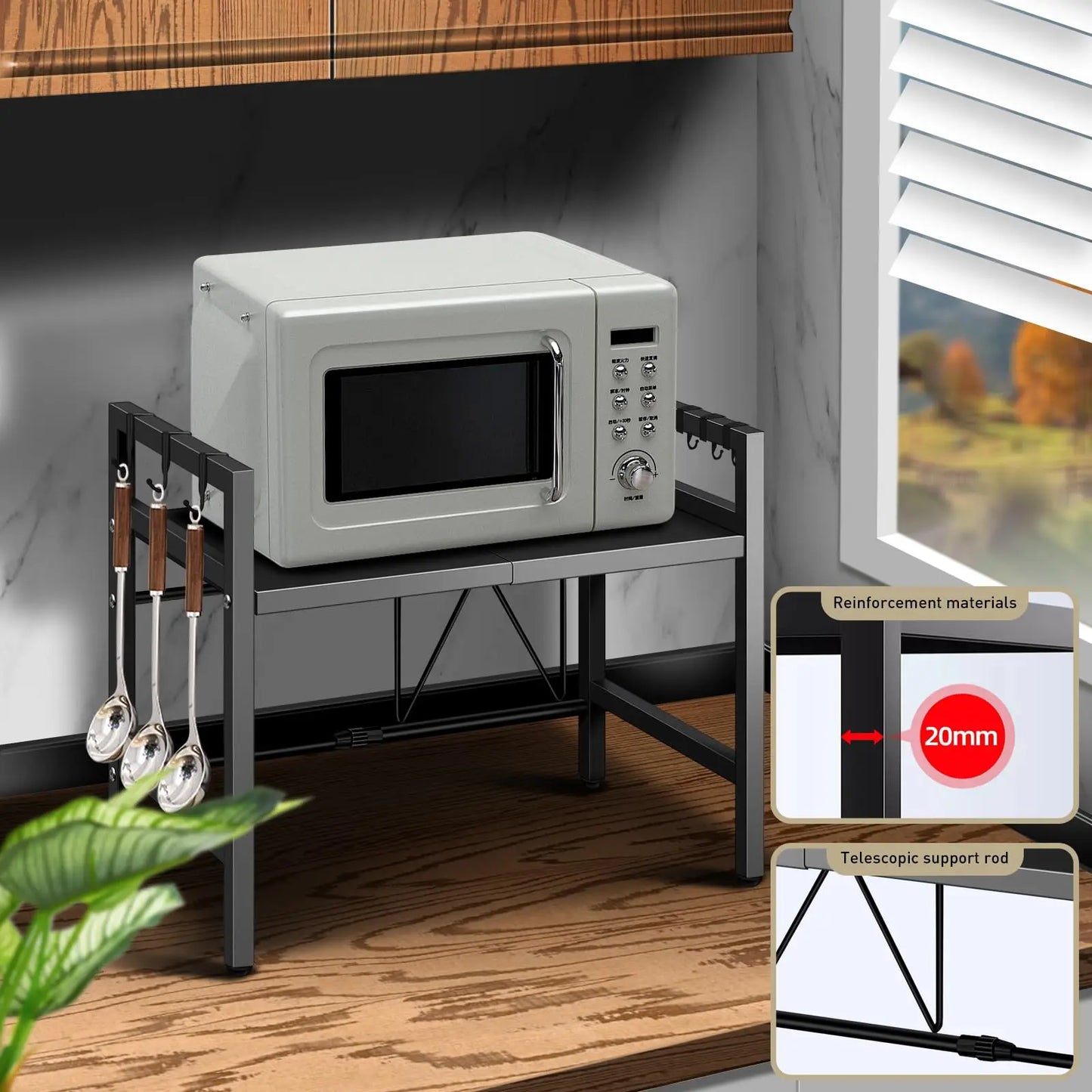Expandable 42-64cm Microwave Countertop Organizer,Tableware Storage