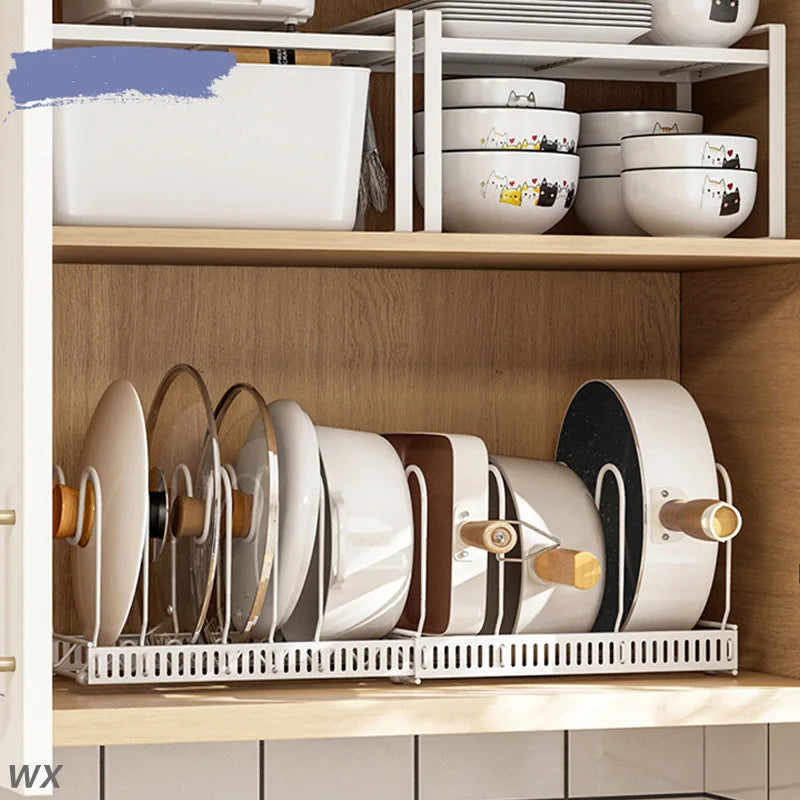 Expandable Pans Organizer Rack, Pots and Pans Cabinet Organizer with 4/7 Adjustable Compartments ,Kitchen Cabinet Organizer Rack