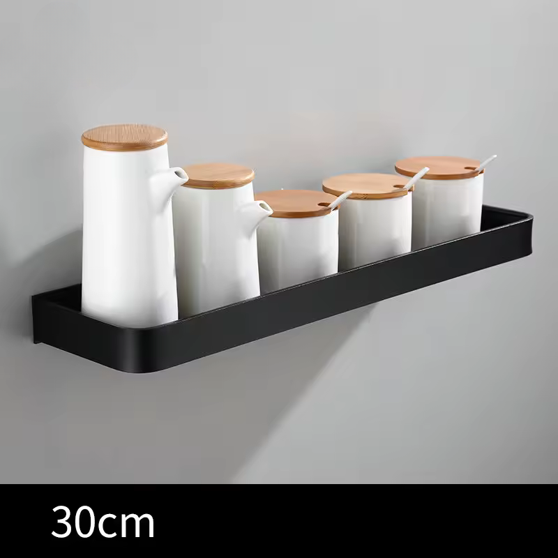 White / Black Kitchen Storage Rack Shelf Spice Bottle Rack Space Aluminum Multi-function Shelf Towel Bar Hook