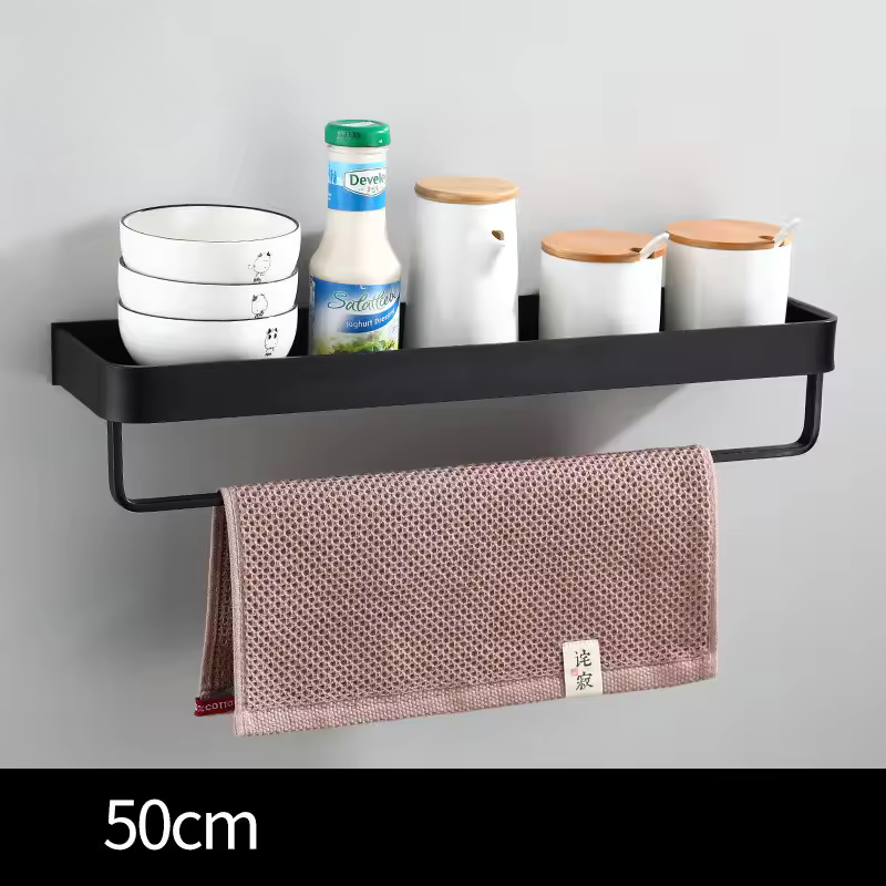 White / Black Kitchen Storage Rack Shelf Spice Bottle Rack Space Aluminum Multi-function Shelf Towel Bar Hook