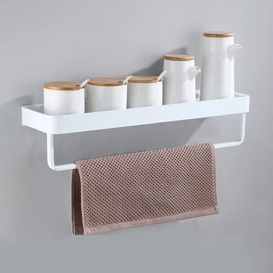 White / Black Kitchen Storage Rack Shelf Spice Bottle Rack Space Aluminum Multi-function Shelf Towel Bar Hook