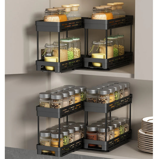 Double Layer Pull-Out Seasoning Bottle Spice Rack Multifunctional Drawer Cabinet Plastic Storage Rack Kitchen Organizer