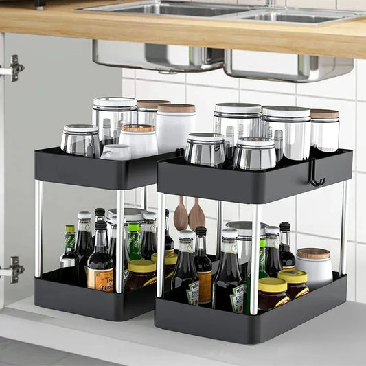 Under Sink Storage Organizer, 2 Tier Drawer Multipurpose Rack Cabinet Under Sink Storage Rack Bathroom Kitchen Organizer