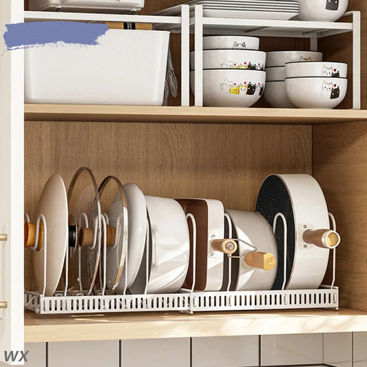 Expandable Pans Organizer Rack, Pots and Pans Cabinet Organizer with 4/7 Adjustable Compartments ,Kitchen Cabinet Organizer Rack